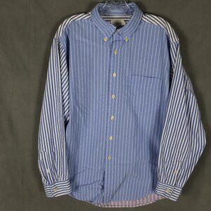 VTG J Crew Shirt Mens Large Blue Red Vertical Striped Oarsman Colorful Y2K Prep